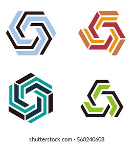 Cubical Abstract Icon. Hexagon logo pattern. Colorful icons set. You can use in the machine, commerce, mathematics, architecture, medical and communication concept of pattern.