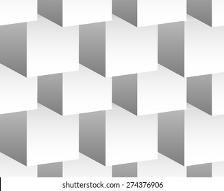 Cubical pattern. Repeatable background with 3d cube shapes. Grayscale abstract, minimal pattern