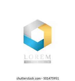 Cubicle logo template with silver, blue, and gold gradient color