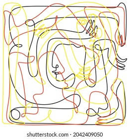 Kubismus abstraktes Gesicht, Linie Zeichnung, trendige Porträt, Mode niedlich minimalistisches Design. Zeitgenössische Monotherapie