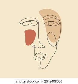 Cubism abstract face, line drawing, trendy portrait, fashion cute minimal design. Contemporary monohrome artwork