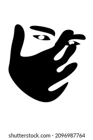 Cubism abstract face, line drawing, trendy portrait, fashion cute minimal design. Contemporary monohrome artwork