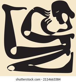 Cubism abstract face, line drawing, trendy portrait, fashion cute minimal design. Contemporary monohrome artwork
