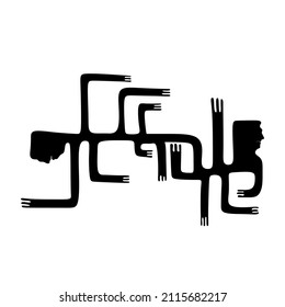 Cubism abstract face, line drawing, trendy portrait, fashion cute minimal design. Contemporary monohrome artwork