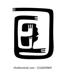 Cubism abstract face, line drawing, trendy portrait, fashion cute minimal design. Contemporary monohrome artwork