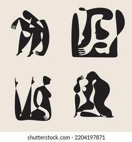 Cubism abstract face, line drawing, trendy portrait, fashion cute minimal design. Contemporary monohrome artwork