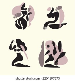 Cubism abstract face, line drawing, trendy portrait, fashion cute minimal design. Contemporary monohrome artwork
