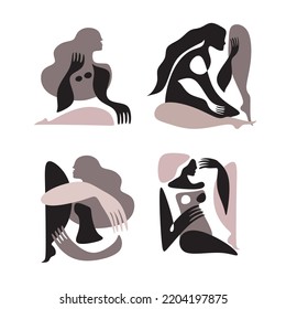 Cubism abstract face, line drawing, trendy portrait, fashion cute minimal design. Contemporary monohrome artwork