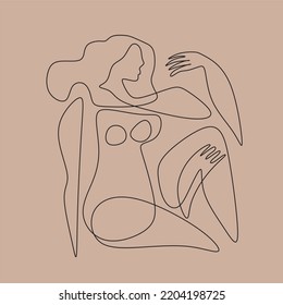 Cubismo rostro abstracto, dibujo de líneas, retrato de moda, diseño minimalista de moda. Obra contemporánea monocromática