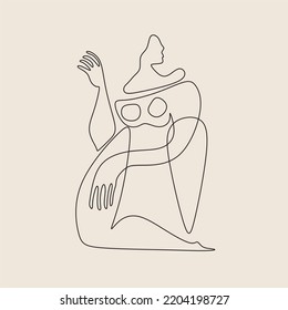 Cubism Abstract Face, Line Drawing, Trendy Portrait, Fashion Cute Minimal Design. Contemporary Monohrome Artwork