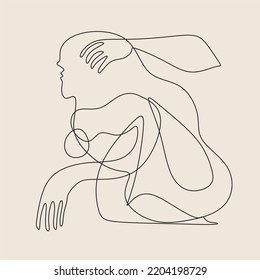Cubismo rostro abstracto, dibujo de líneas, retrato de moda, diseño minimalista de moda. Obra contemporánea monocromática