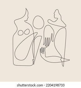 Cubism abstract face, line drawing, trendy portrait, fashion cute minimal design. Contemporary monohrome artwork