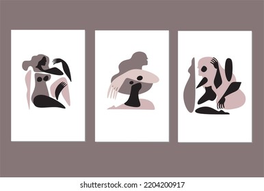 Cubism abstract face, line drawing, trendy portrait, fashion cute minimal design. Contemporary monohrome artwork