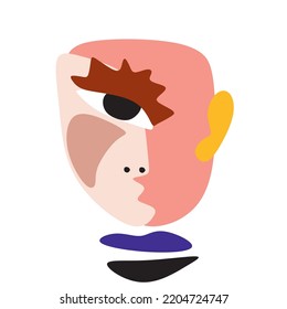 Cubism abstract face, line drawing, trendy portrait, fashion cute minimal design. Contemporary monohrome artwork