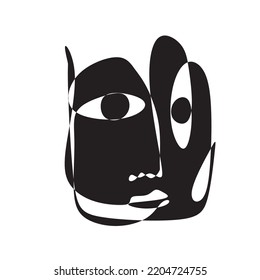 Cubismo rostro abstracto, dibujo de líneas, retrato de moda, diseño minimalista de moda. Obra contemporánea monocromática