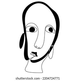 Cubism abstract face, line drawing, trendy portrait, fashion cute minimal design. Contemporary monohrome artwork