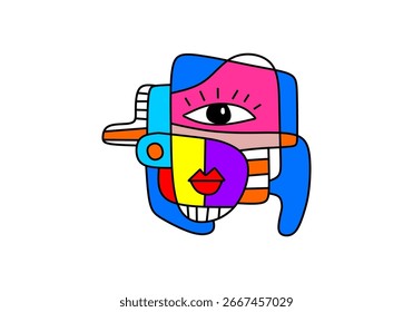 cubism abstract portrait featuring a stylized face with one large expressive eye