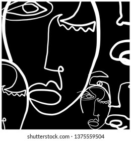 Cubism abstract portrait one line continuous minimalism style drawing. Contemporary art. 