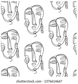 Cubism abstract portrait one line continuous minimalism style drawing. Contemporary art. 
