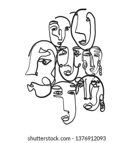 Cubism abstract portrait one line continuous minimalism style drawing. Contemporary art. 