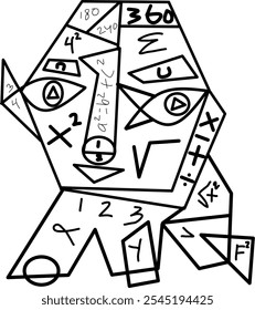 Cubism art abstract face vector in Doodle style.Cubism math symbols by hand drawing