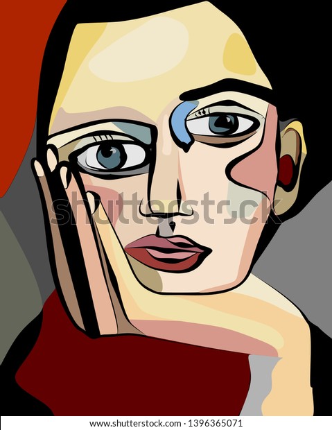 cubism art style,person\
worried close-up