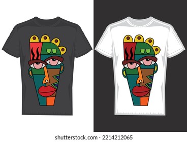  cubism art t shirt design, abstract portrait. Whimsical art. 