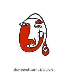 Cubism artwork one line drawing. Abstract face in modern continuous line style. Minimalism logo isolated on white background. Contemporary creative portrait
