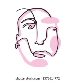Cubism artwork one line drawing. Abstract face in modern continuous line style. Minimalism logo isolated on white background. Contemporary creative portrait