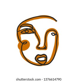Cubism artwork one line drawing. Abstract face in modern continuous line style. Minimalism logo isolated on white background. Contemporary creative portrait