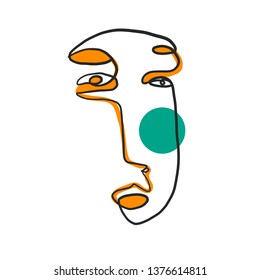 Cubism artwork one line drawing. Abstract face in modern continuous line style. Minimalism logo isolated on white background. Contemporary creative portrait