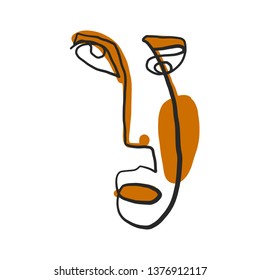 Cubism artwork one line drawing. Abstract face in modern continuous line style. Minimalism logo isolated on white background. Contemporary creative portrait