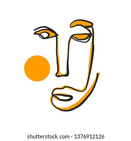 Cubism artwork one line drawing. Abstract face in modern continuous line style. Minimalism logo isolated on white background. Contemporary creative portrait