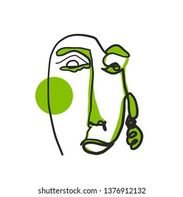 Cubism artwork one line drawing. Abstract face in modern continuous line style. Minimalism logo isolated on white background. Contemporary creative portrait