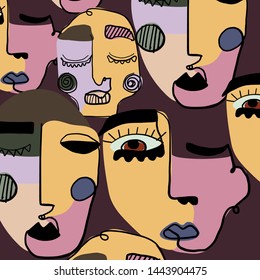 Cubism background. Abstract portrait face. Colorful creative contemporary composition. Unusual modern design. 
