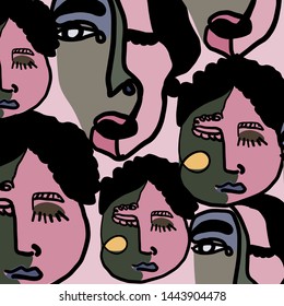 Cubism background. Abstract portrait face. Colorful creative contemporary composition. Unusual modern design. 