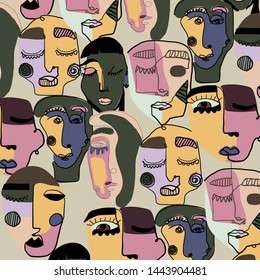 Cubism background. Abstract portrait face. Colorful creative contemporary composition. Unusual modern design. 