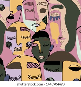 Cubism background. Abstract portrait face. Colorful creative contemporary composition. Unusual modern design. 