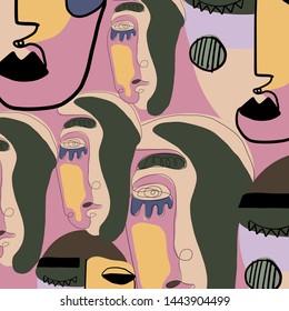 Cubism background. Abstract portrait face. Colorful creative contemporary composition. Unusual modern design. 