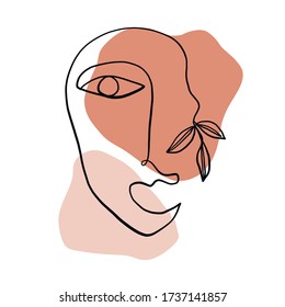 Cubism face. Contemporary collage of continuous line face with abstract colorful shapes. Creative design for wall art, poster, labels, t-shirt prints, phone cases and stationery