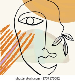 Cara de cubismo. Collage contemporáneo de la cara de línea continua con formas coloridas abstractas. Diseño creativo para obras de arte mural, carteles, etiquetas, estampados de camisetas, estuches de teléfono y papel