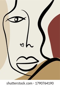 Cubism face. Contemporary collage of continuous line face with abstract colorful shapes. Creative design for wall art, poster, labels, t-shirt prints, phone cases and stationery