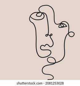 Cubism face. Contemporary continuous line face. Creative design for wall art, poster, labels, t-shirt prints 