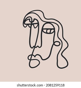 Cara de cubismo. Cara de línea continua contemporánea. Diseño creativo para arte en la pared, afiche, etiquetas, estampados de camisetas 