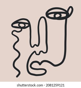 Cara de cubismo. Cara de línea continua contemporánea. Diseño creativo para arte en la pared, afiche, etiquetas, estampados de camisetas 