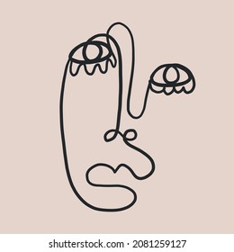 Cubism face. Contemporary continuous line face. Creative design for wall art, poster, labels, t-shirt prints 