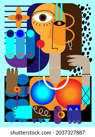 Cubism geometric decorative  portrait  character,shapes,line,vector illustration.