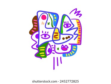 Cubism inspired Abstract face. abstract line. vector illustration
