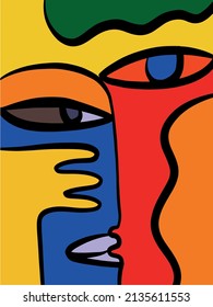 Cubism Linear Abstract Face. Colorful Modern Trendy Art. 