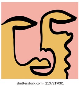 Cubism Linear Abstract Face. Colorful Modern Trendy Art. 